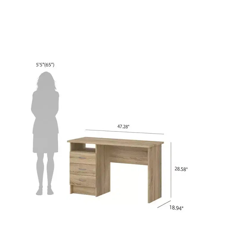 Tvilum, Whitman Desk with 3 Drawers, Oak Structure