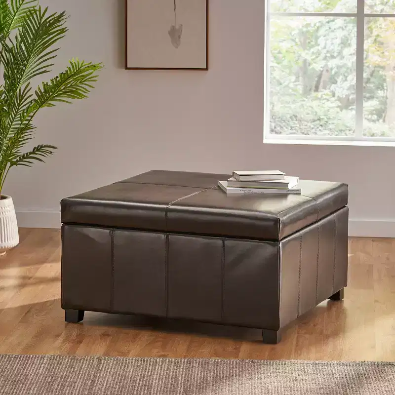 GDFStudio Stanford Contemporary Bonded Leather Channel Stitch Storage Ottoman