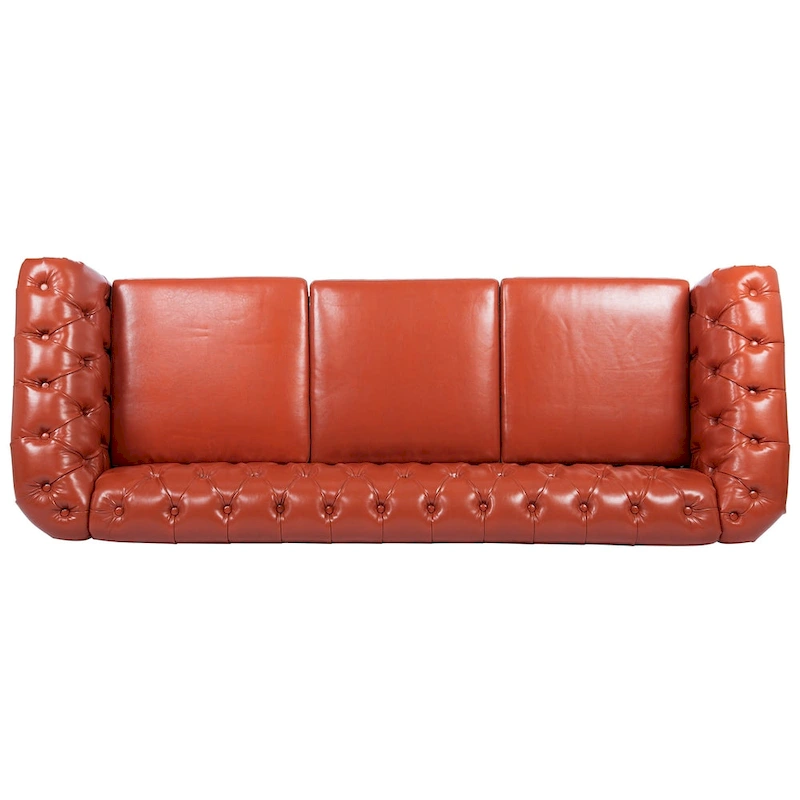Classically Elegant 84.65 Three-Seater Rolled Arm Chesterfield Sofa in PU Leather - Sturdy Birch Legs, Soft Upholstery