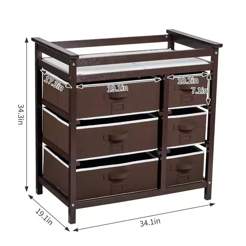 Baby Changing Table, Baby Changing Station Dresser with 6 Storage Drawers and Pad,Diaper Changing Table,Wooden Infant Diaper Changing Station Dresser