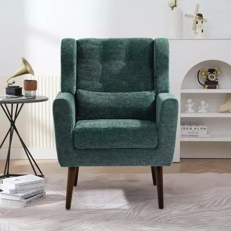 TUYOHW Chenille Accent Chair,Modern Lounge Armchair with Throw Pillow,Ergonomic Back,Tapered Wood Legs,Reading Chair for Living Room,Bedroom