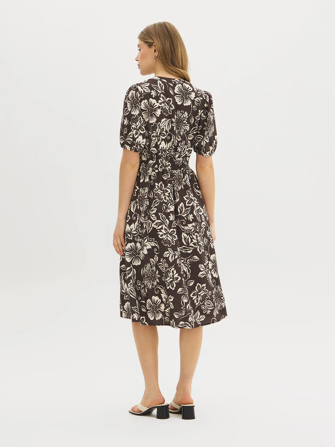 Printed Button-Front Midi Dress