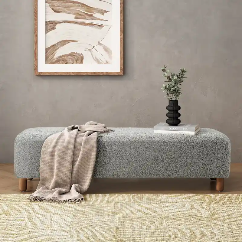 Modern Boucle Ottoman Bench