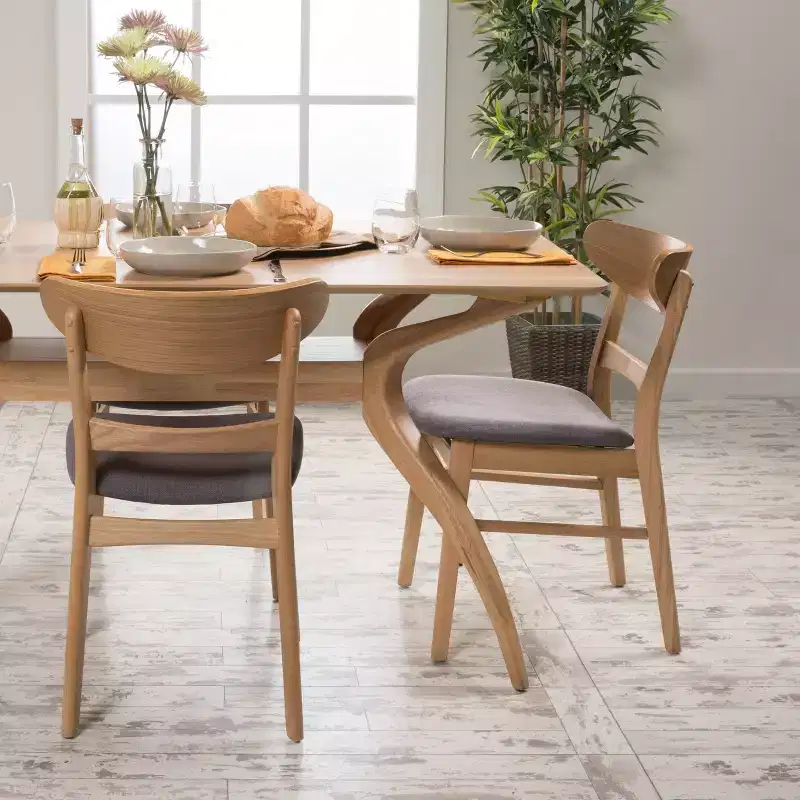 GDFStudio Isador Mid Century Modern Fabric Upholstered Wood Dining Chairs (Set of 2)