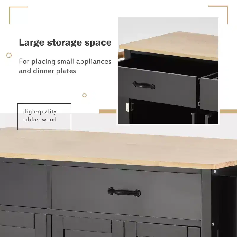 Whisen Modern Wood Kitchen Island with Spice Rack and Drawers