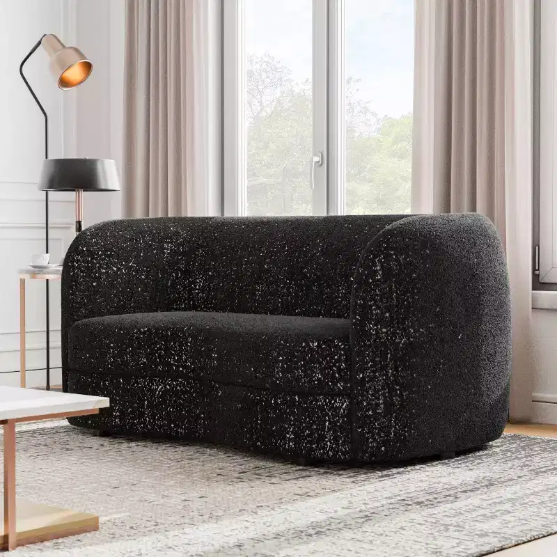 HOMES: Inside + Out 63.75" Pinehush Boho Curved Boucle Fabric Loveseat with Pocket Coil Cushions