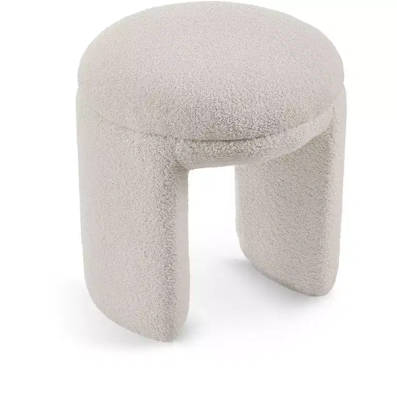 Meridian Furniture,Bowen Faux Shearling Teddy Fabric Ottoman/Stool