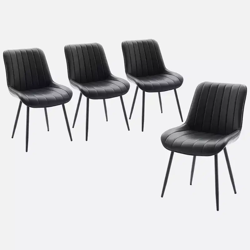 Dining Chairs Set of 2, Modern Faux Leather Upholstered Seat with Sturdy Metal Legs, Linear Design Kitchen Dining Room Side Chairs Brown