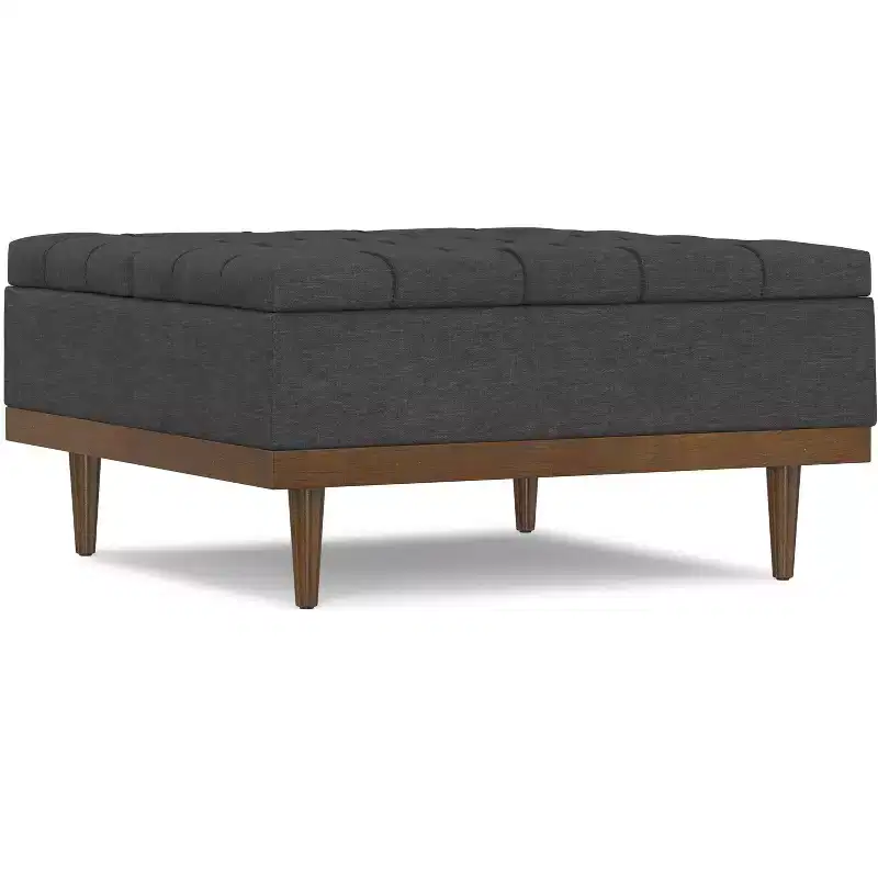 Tiana 36 inch Wide Contemporary Rectangle Storage Ottoman in Slate Grey Polyester Linen