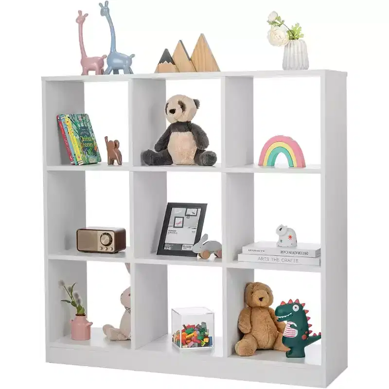 Kids Toy Storage Organizer 9-Section 3-Tier Open Wooden Display Book Shelf