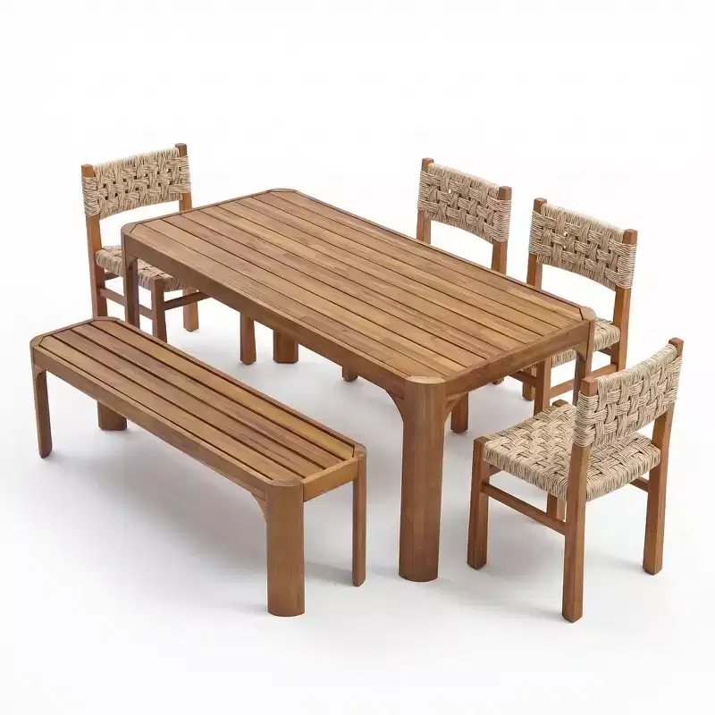 Christopher Knight Home Arman Modern 6 Piece Acacia Patio Dining Set with Wicker and Slatted Design