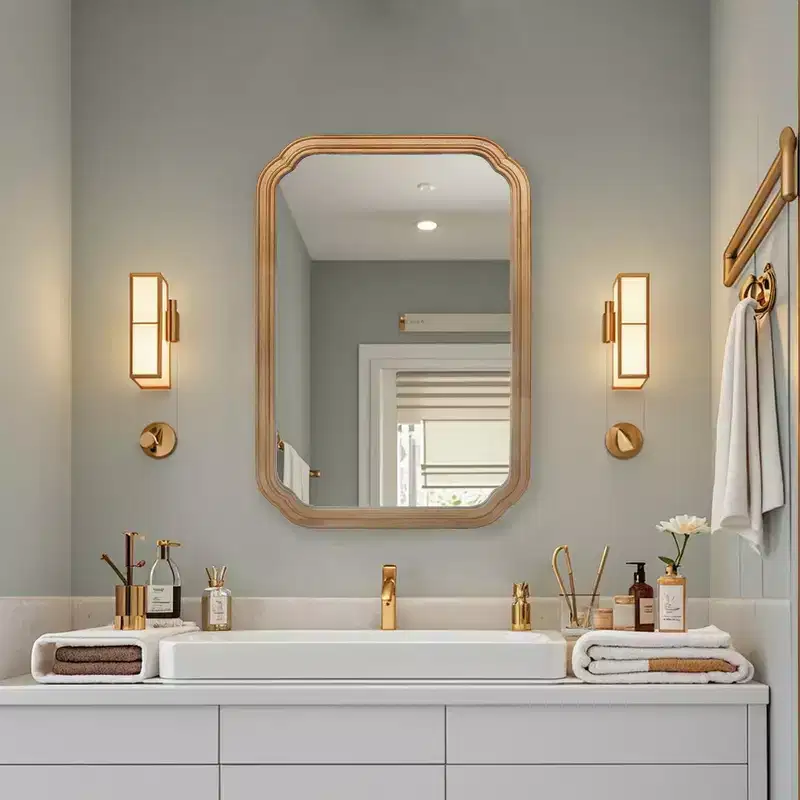 Wall-Mounted Bathroom Mirror with Cabinet and Adjustable Shelves, Space-Saving Modern Design, Antique Natural