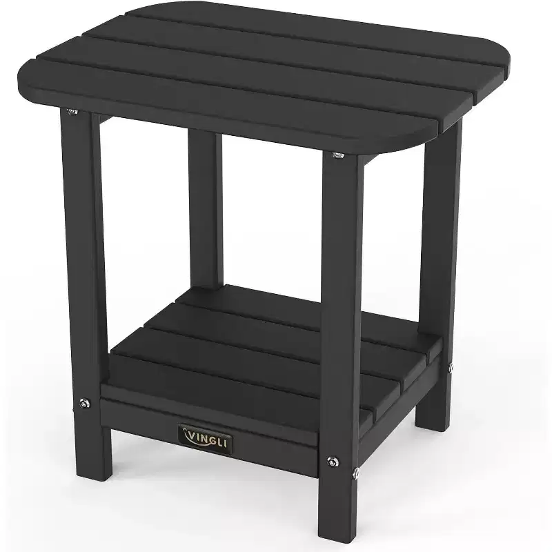 VINGLI Outdoor Side Table with 2 Layer Storage, HDPE All Weather Adirondack End Tables, Small Outdoor Table Patio Side Table for Porch Backyard Pool