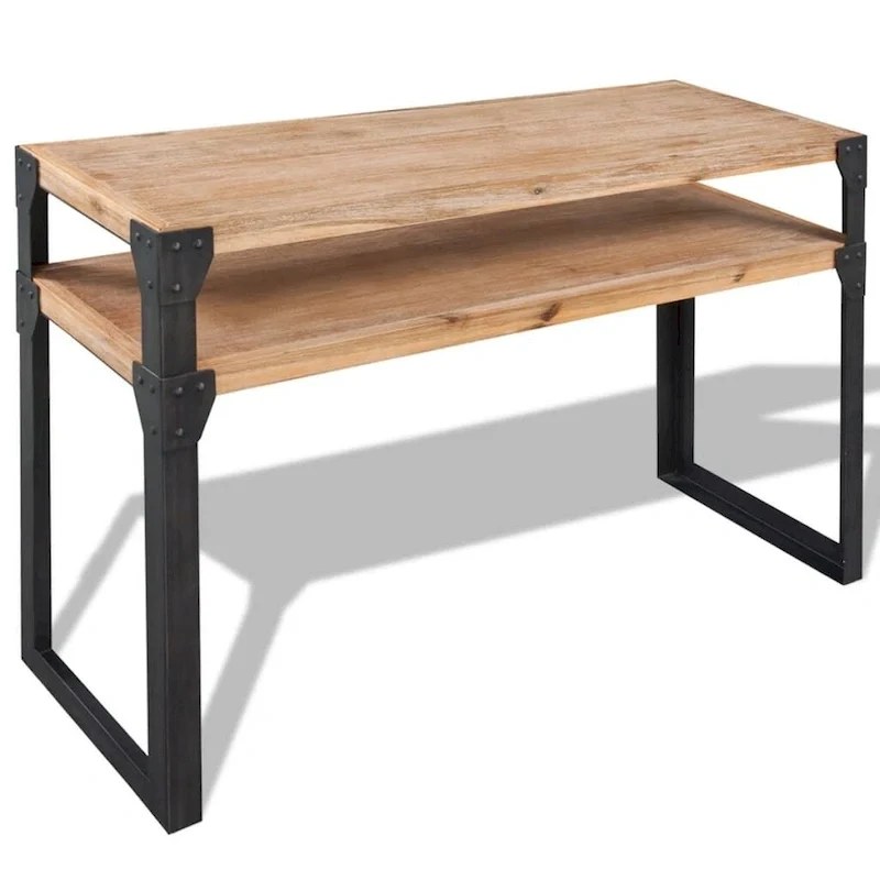 Solid Acacia Wood Console Table with Steel Legs and Open Shelf – Brown / Black, 1-Unit