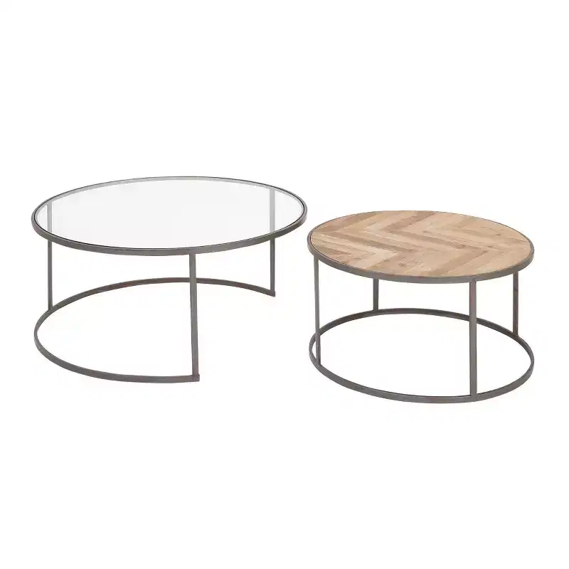 Set of 2 Contemporary Nesting Round Coffee Tables Gray - Olivia & May: Polished Glass, Stackable, MDF Frame