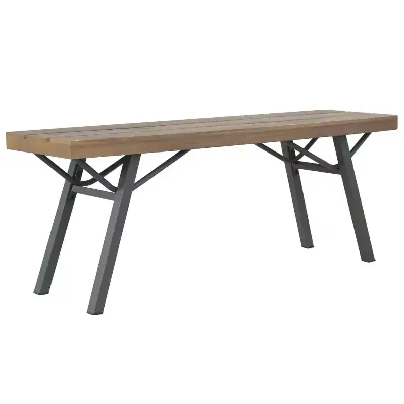 Garden Bench Brown and Gray Solid Acacia Wood and Steel 47.2 in