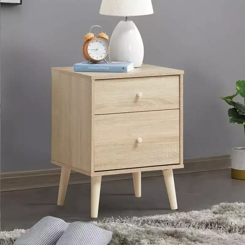 Nightstand 2-Drawer Beside End Side Table w/Rubber Legs