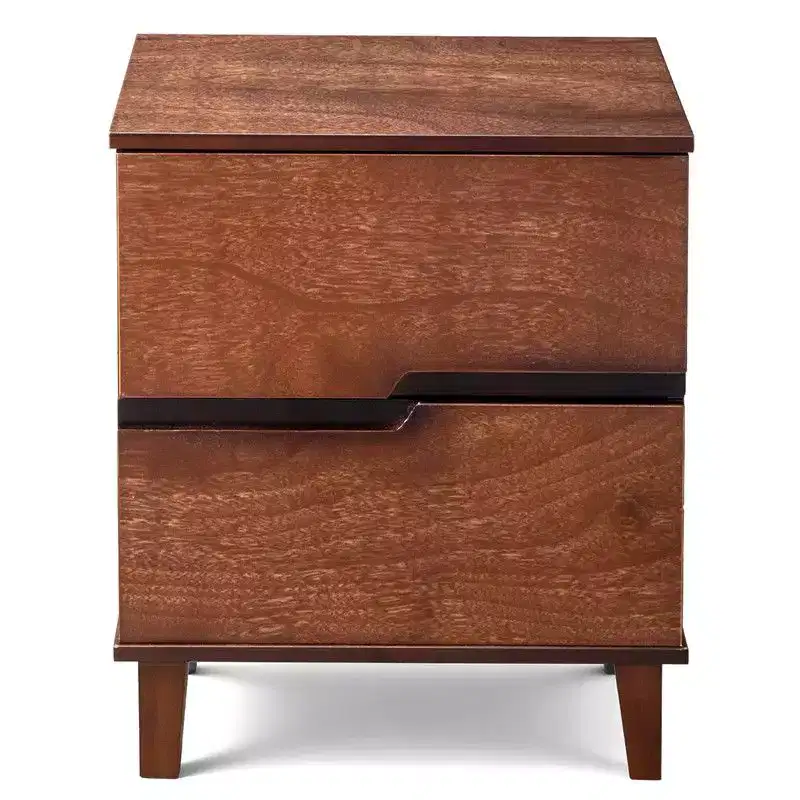 Karl Home Brown P2 MDF Nightstand Solid Legs Handleless 2 Drawers 20.1 Inch