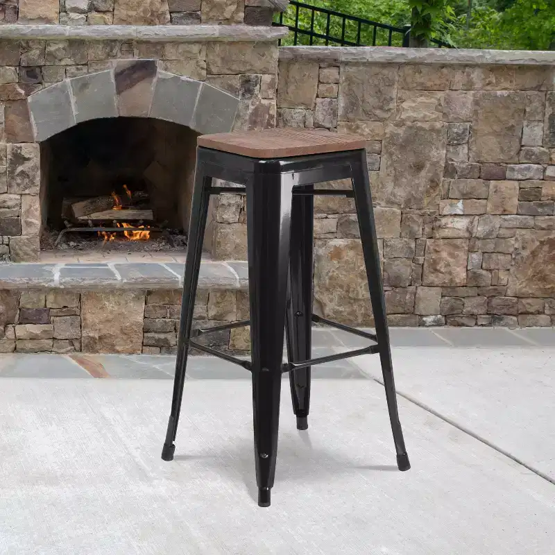 Flash Furniture 30 High Backless Metal Barstool with Square Wood Seat