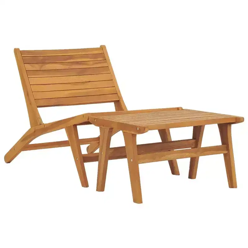 vidaXL Patio Chair Patio Chaise Lounge Chair for Poolside Solid Wood Teak - With Footrest