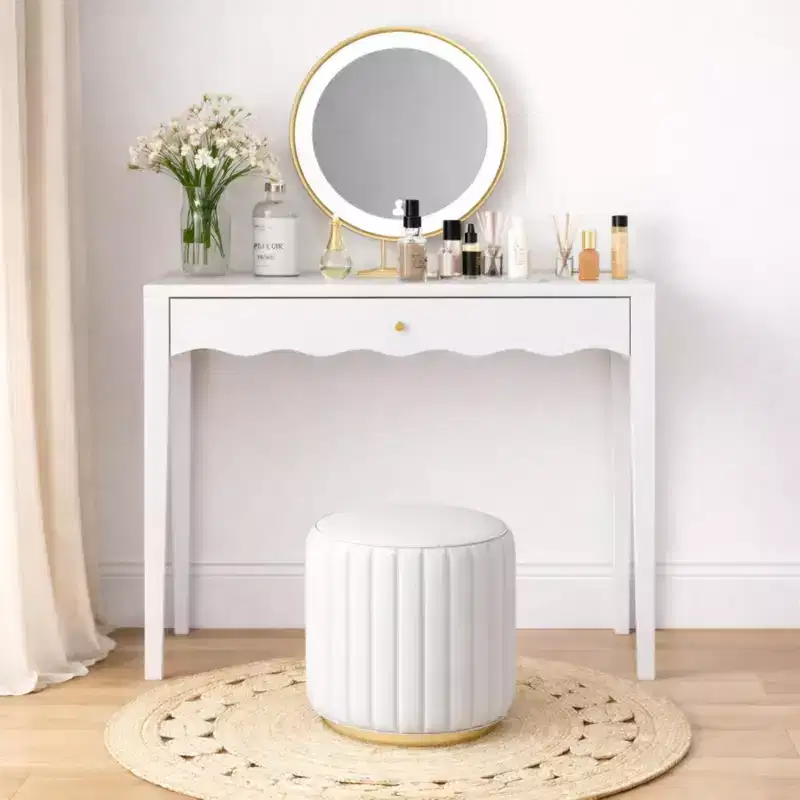 White Makeup Vanity Desk Dressing Table with Drawer, Compact Office Writing Desk Storage Entryway Console Table (Only Table included) - ModernLuxe
