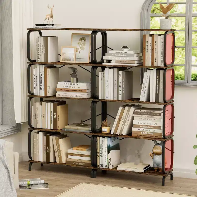 Black / White 5-Tier Industrial Open Bookshelf, Floor Standing, Single Assembly