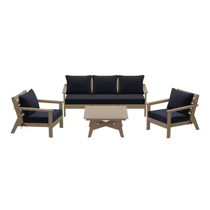 WestinTrends Avalon Outdoor 6-Piece Modular Sectional Patio Furniture Sofa Set, Weathered Wood/Navy Blue