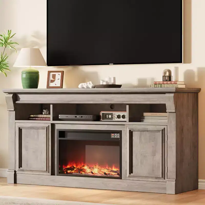 Farmhouse TV Stand, 58 Entertainment Center for TVs up to 65 Inches, Media Console with Open Storage Cabinets for Living Room