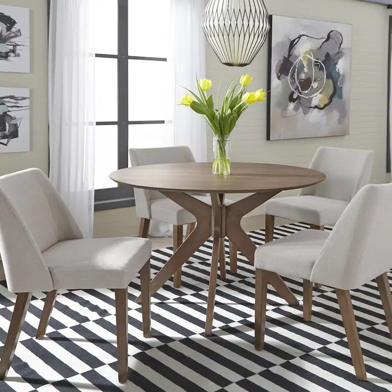 Space Savers Satin Walnut 5 Piece Pedestal Table Set