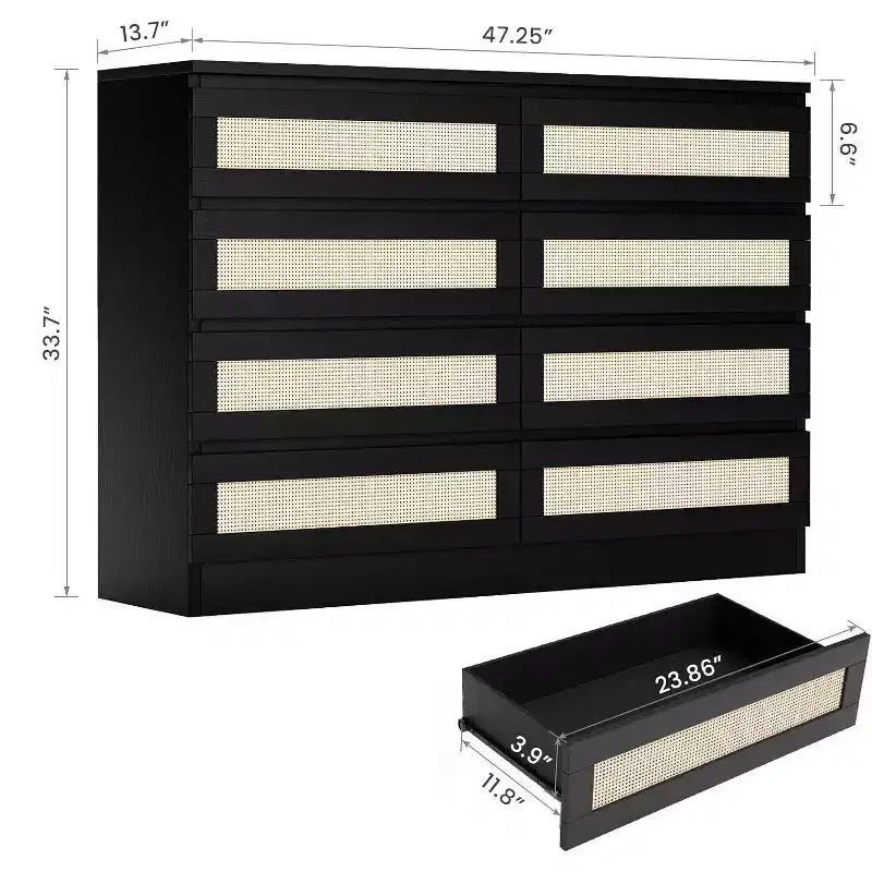 Zstar 8 Drawer Double Dresser for Bedroom, Living Room, Entryway, Hallway