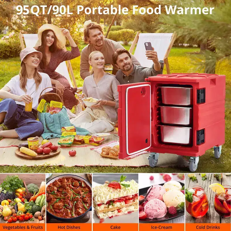 Premium Catering Food Warmer - Insulated Hot/Cold Carrier for 6 Full-Size Pans with Heavy-Duty Casters