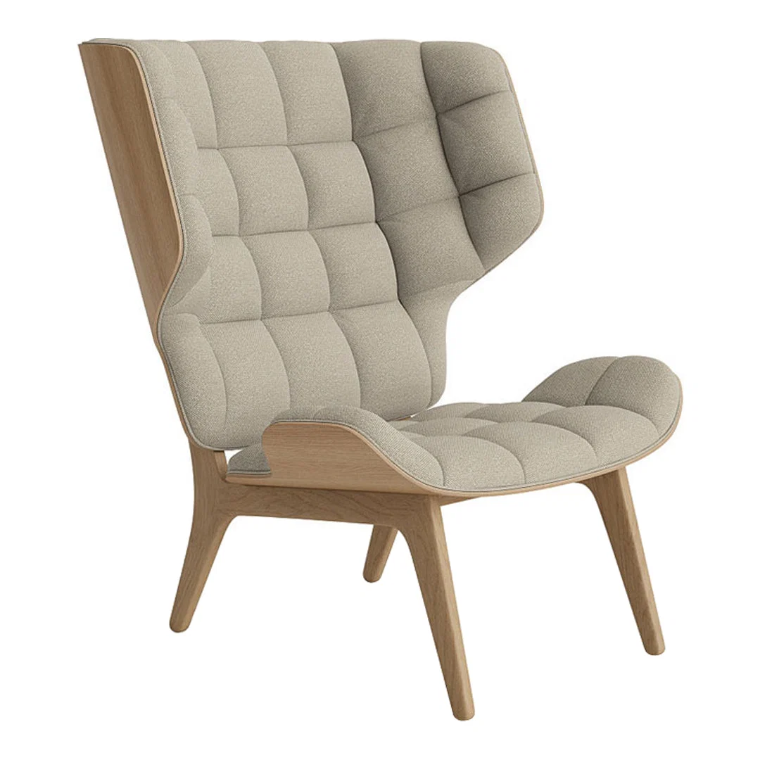 Scandinavian Solid Oak & Laminated Veneer Wing Lounge Chair with High Back for Living Room