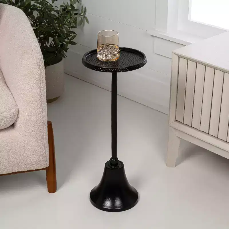 JONATHAN Y Irida 24 Art Deco Designer Pedestal Drink Table & Decorative End Table with Hammered Round Top & Bell Base