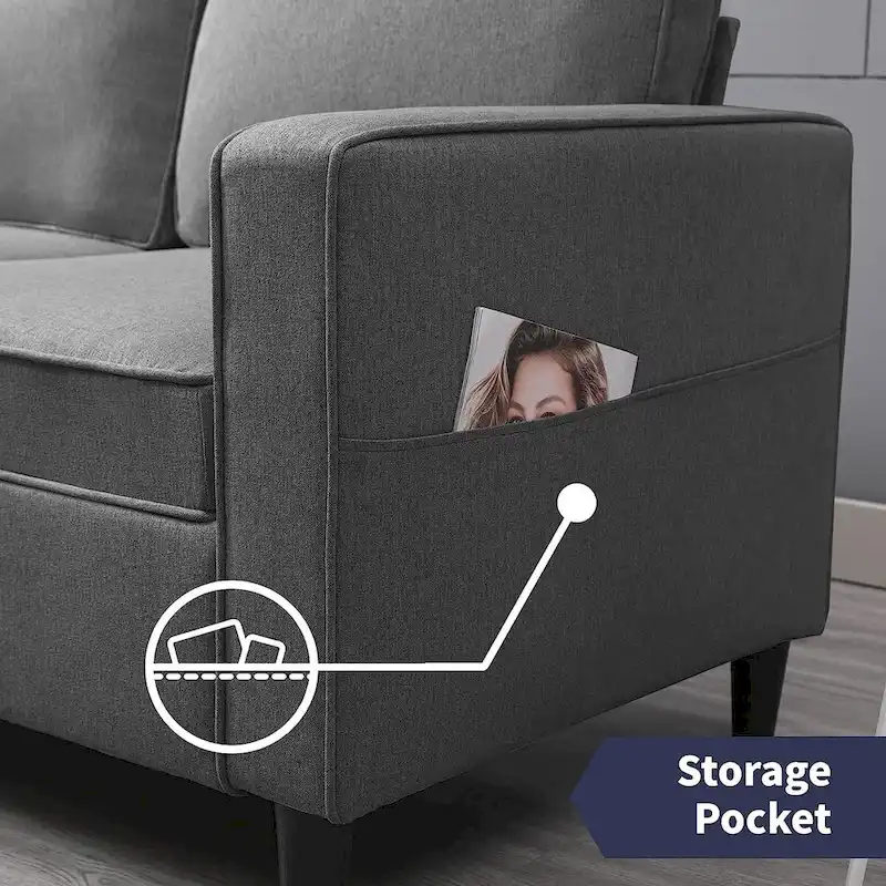 Mixoy Modern Fabric Loveseat Sofa with Armrest Pockets - N/A
