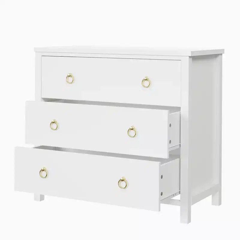 3 Drawer Dresser for Bedroom, Wooden Chest of Drawers with Gold Handles, Media Console Table TV Stand, Freestanding Closet Dresser for Living Room