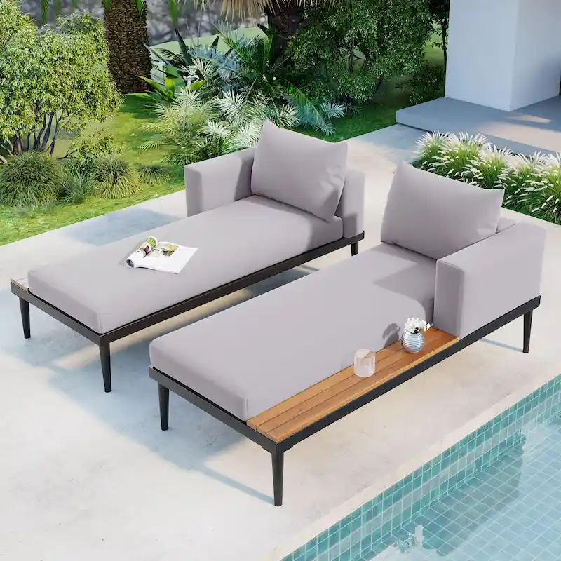 Outdoor Daybed Patio Metal Sun Lounger, 2 in 1 Padded Chaise Lounges, Garden Outdoor Chaise Lounges, Poolside Sunlounger