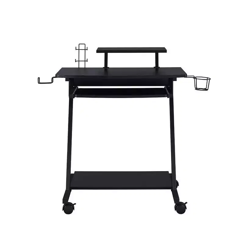 Gaming Desk with Monitor Stand, Keyboard Tray and Storage – Black
