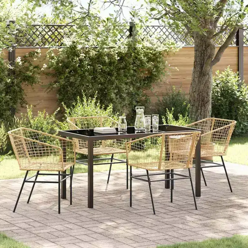 vidaXL Garden Dining Set 5 pcs Brown Poly Rattan