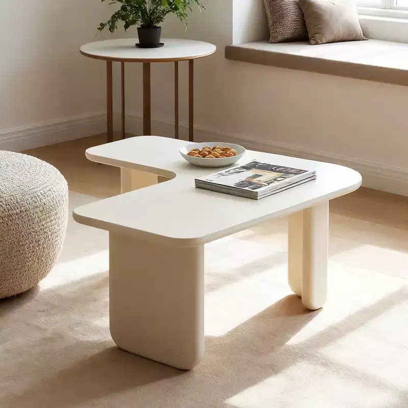 35-Inch L-Shape Modern Multi-Layer Space-Saving Coffee Table, White