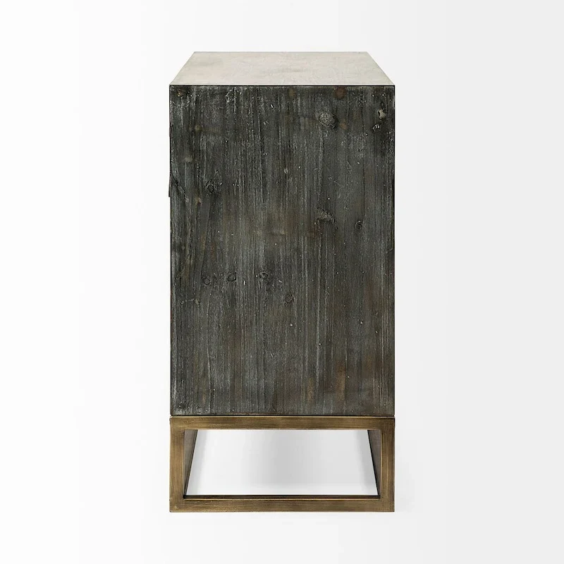 Genevieve I Gray Fir Veneer w/ Iron Frame & 3 Drawer Accent Cabinet - 39.0L x 15.7W x 30.9H