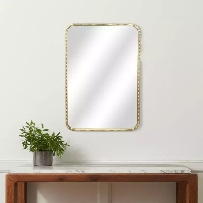 HomeRoots 32 Gold Metal Beaded Accent Mirror