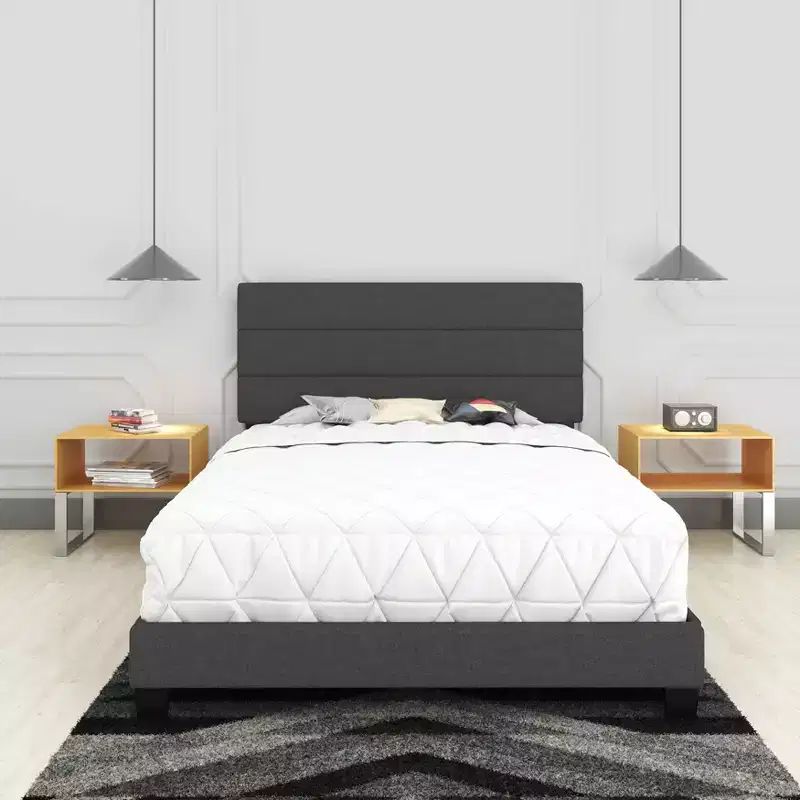 Linen Channel Upholstered Platform Bed, 700 lb Capacity, No Box Spring Required
