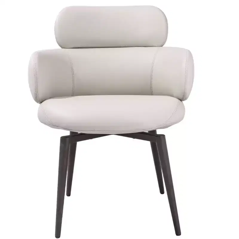 HomeRoots Light Gray and Black Faux Leather and Metal Dining Arm Chair