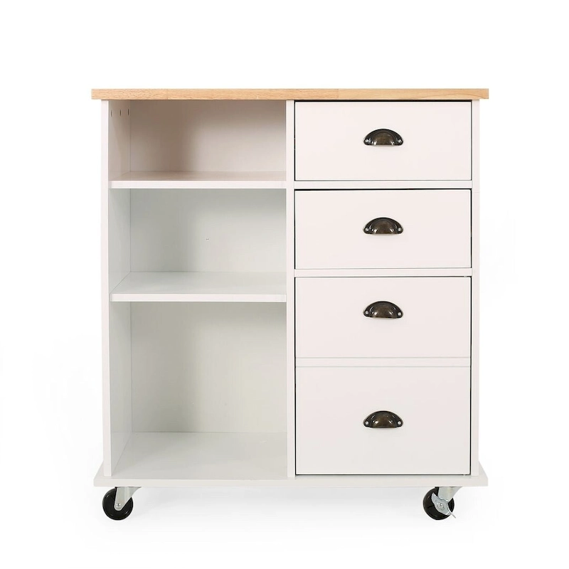 Contemporary Wood Kitchen Cart with Wheels Drawers and Cabinet by Christopher Knight Home