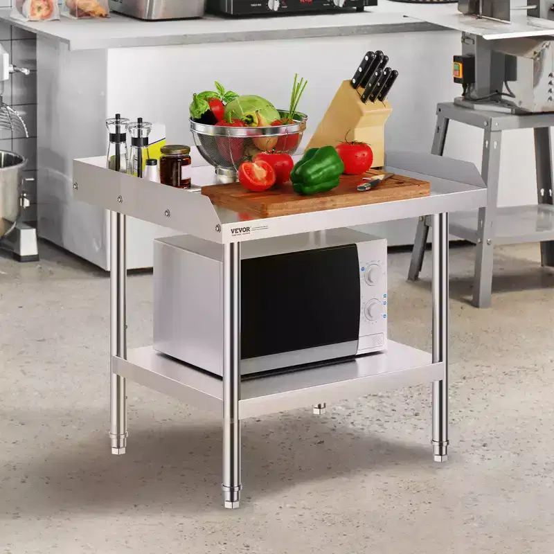 Stainless Steel Work Table, 24 x 28 x 26 Inch Commercial Food Prep Worktable, 3-Sided Backsplash Heavy Duty Prep Worktable, Metal Work Table