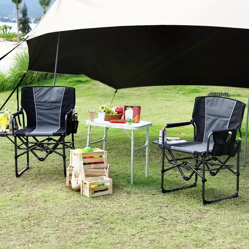 1Pc Aluminum Iron Director Chair with Side Pockets, Foldable Backrest, Outdoor Use, Portable, Durable