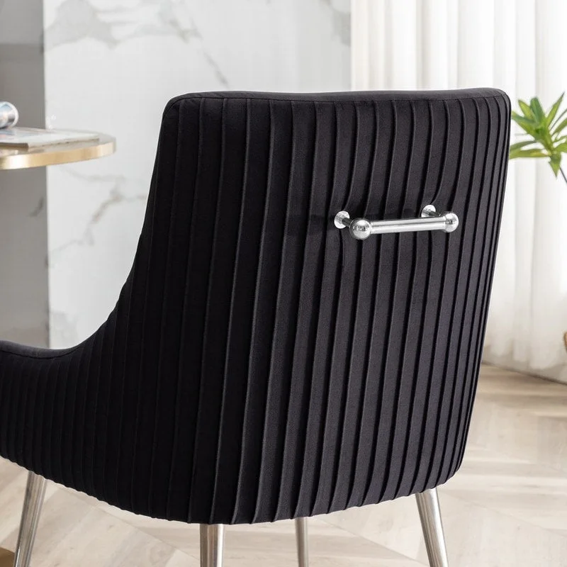 SEYNAR Modern Velvet Pleated Finish Back Dining Chair Set of 4 with Rear Handle