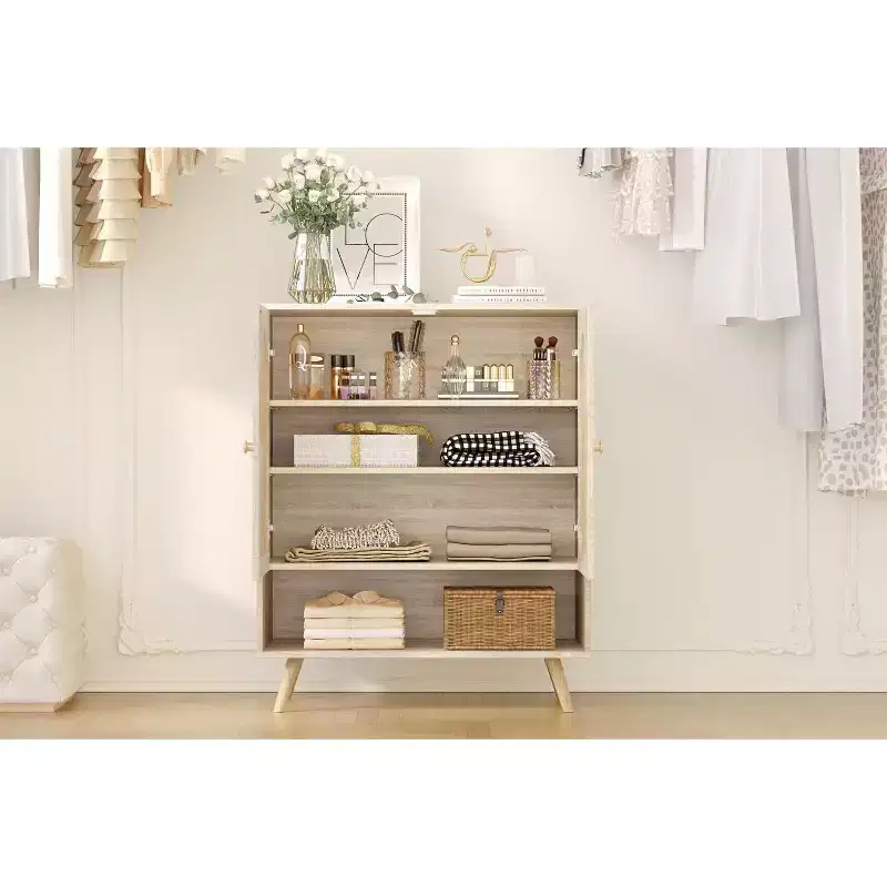Shoe Rack Organizer,4-Tier Shoe Storage Cabinet with Adjustable Shelves,Wooden Shoe Storage Organizer,Slim Thin Shoe Rack for Hallway, Living Room
