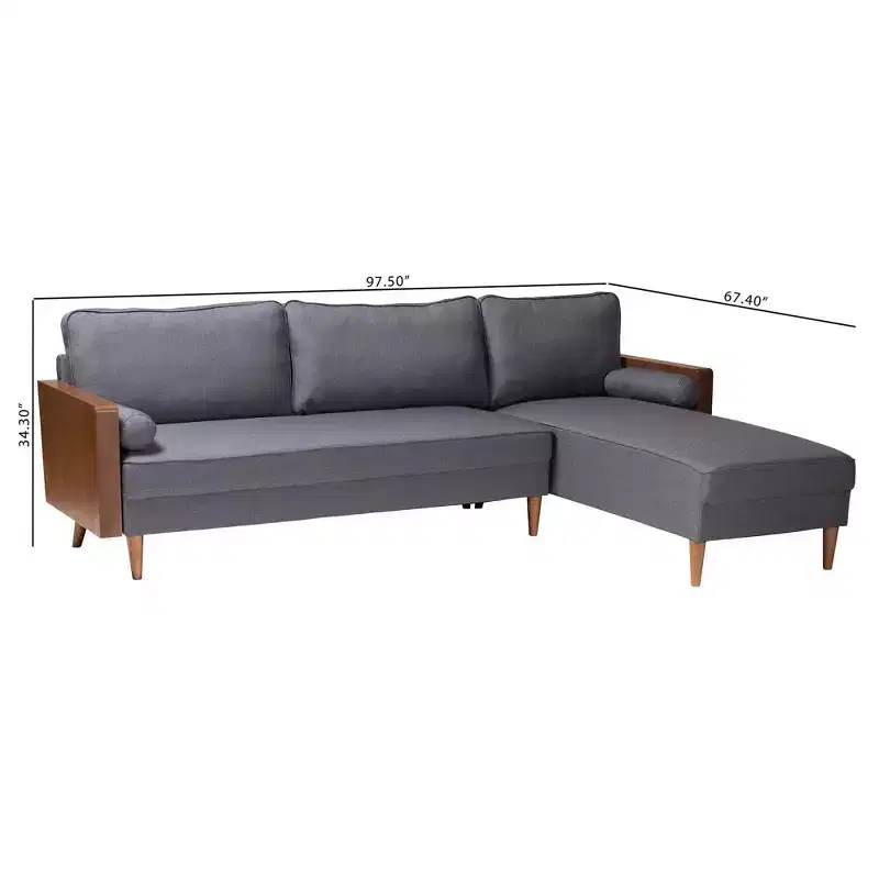Fabric and Wood Right-Facing Sectional Sofa, L-Shape, Modern Living Room Couch