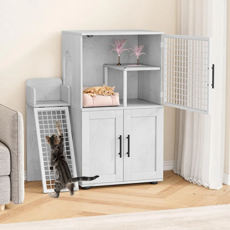 Modern Double Layer Cat Litter Box Enclosure, Hidden Cat Litter Box